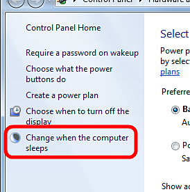 Windows 7 Change Power Plan, When to Sleep